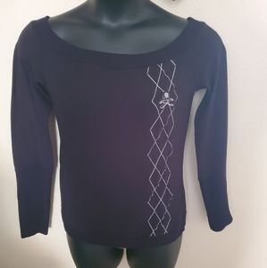 Boat neck sweater with argyle/ skull detail